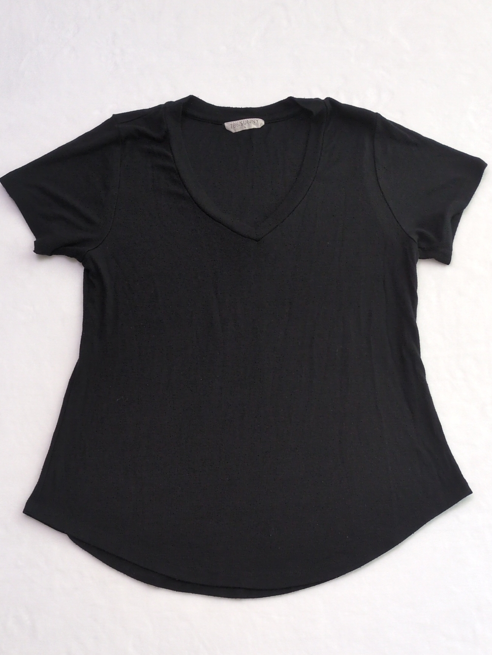 78&Sunny Black Ribbed V-neck Tee Size Large Made In USA Modal Basics